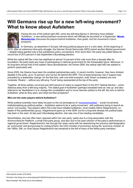 LSE European Politics and Policy (EUROPP) Blog: Will Germans Rise up for a New Left-Wing Movement? What to Know About Aufstehen Page 1 of 4