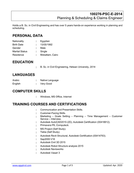 100276-PSC-E-2014 Planning & Scheduling & Claims