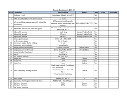 Sl No Particulars Specification Brand Units Rate Remarks 1 3D Laser Level Green Beam, Model: SL-445PF No. 2 AAC Block Hand Saw with Dimond Teeth 22 Inches No