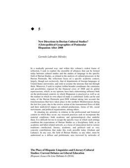 The Place of Hispanic Linguistics and Literary/Cultural Studies: Current Debates on Liberal Education Hispanic Issues on Line Debates 6 (2016)