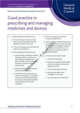 Good Practice in Prescribing and Managing Medicines and Devices