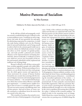 Motive-Patterns of Socialism [Oct