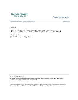 The Dixmier-Douady Invariant for Dummies Claude Schochet Wayne State University, Clsmath@Gmail.Com