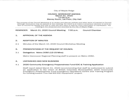 Council Workshop Agenda and Reports March 31, 2020