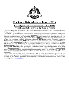 For Immediate Release – June 8, 2016
