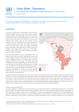 Yobe State - Damaturu Humanitarian Situation Overview (January - March 2020) 31 March 2020