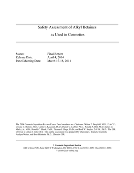 Safety Assessment of Alkyl Betaines As Used in Cosmetics