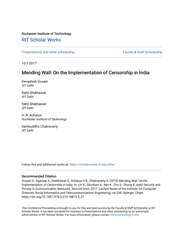 Mending Wall: on the Implementation of Censorship in India