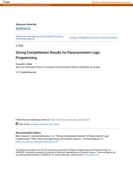 Strong Completeness Results for Paraconsistent Logic Programming