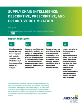 Supply Chain Intelligence: Descriptive, Prescriptive, and Predictive Optimization