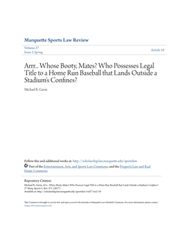 Who Possesses Legal Title to a Home Run Baseball That Lands Outside a Stadium's Confines? Michael R