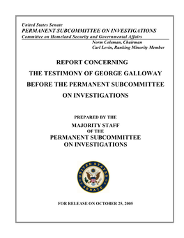 PERMANENT SUBCOMMITTEE on INVESTIGATIONS Committee on Homeland Security and Governmental Affairs Norm Coleman, Chairman Carl Levin, Ranking Minority Member