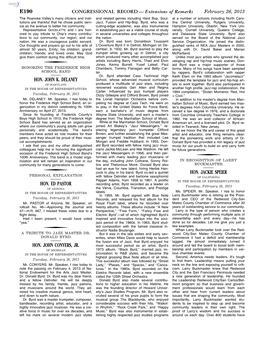 CONGRESSIONAL RECORD— Extensions of Remarks E190 HON. JOHN K. DELANEY HON. ED PASTOR HON. JOHN CONYERS, JR. HON. JACKIE SPEIER