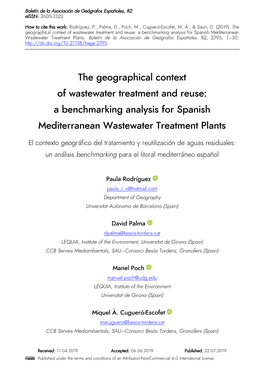 The Geographical Context of Wastewater Treatment and Reuse: a Benchmarking Analysis for Spanish Mediterranean Wastewater Treatment Plants