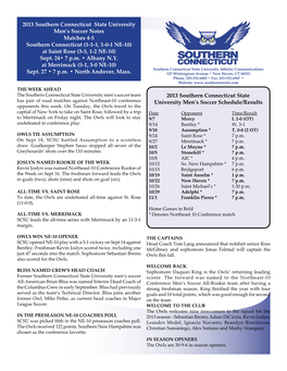 2013 Southern Connecticut State University Men's Soccer Notes