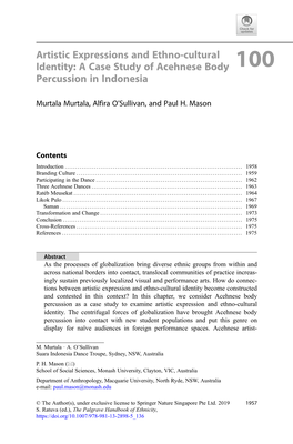 Artistic Expressions and Ethno-Cultural Identity: a Case Study of Acehnese Body 100 Percussion in Indonesia