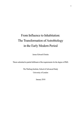 From Influence to Inhabitation: the Transformation of Astrobiology in the Early Modern Period