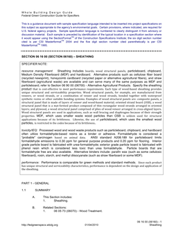 (Section 06160) – Sheathing Specifier Note