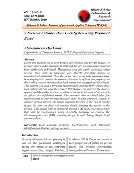 A Secured Entrance Door Lock System Using Password Based