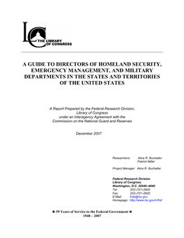 A Guide to Directors of Homeland Security, Emergency Management, and Military Departments in the States and Territories of the United States
