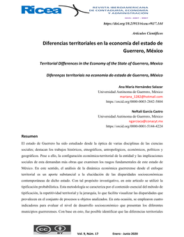 Diferencias Territoriales En La Economía Del Estado De Guerrero, México