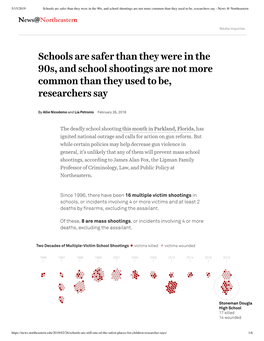 Schools Are Safer Than They Were in the 90S, and School Shootings Are Not More Common Than They Used to Be, Researchers Say - News @ Northeastern