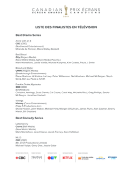 Liste Des Finalistes En Télévision