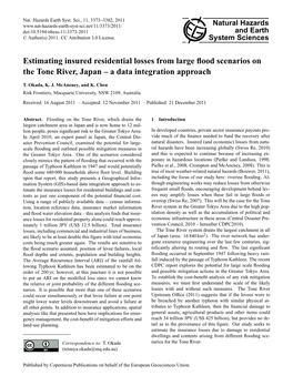 Estimating Insured Residential Losses from Large ﬂood Scenarios on the Tone River, Japan – a Data Integration Approach