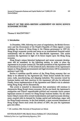 Impact of the Sino-British Agreement on Hong Kong's Economic Future