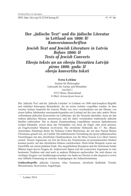 Und Die Jüdische Literatur in Lettland Um 1800