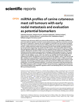 Mirna Profiles of Canine Cutaneous Mast Cell Tumours with Early Nodal Metastasis and Evaluation As Potential Biomarkers