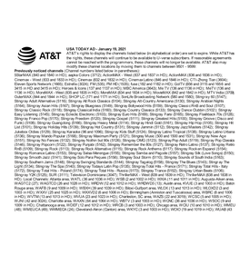 USA TODAY AD - January 19, 2021 AT&T’S Rights to Display the Channels Listed Below (In Alphabetical Order) Are Set to Expire