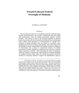 Toward Coherent Federal Oversight of Medicine