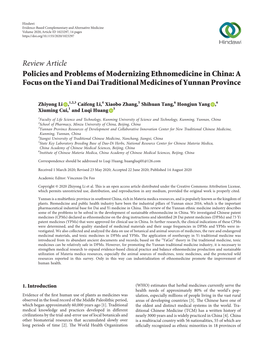 Policies and Problems of Modernizing Ethnomedicine in China: a Focus on the Yi and Dai Traditional Medicines of Yunnan Province
