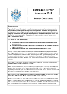 Examiner's Report November 2019 Tanker Chartering