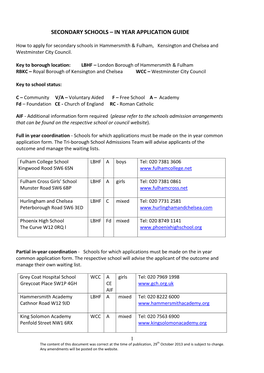 Secondary Schools – in Year Application Guide