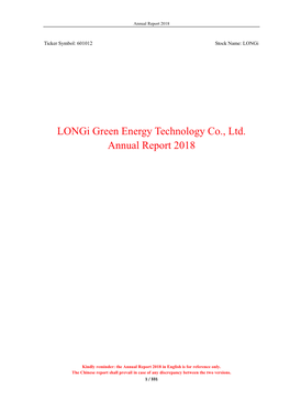 Longi Green Energy Technology Co., Ltd. Annual Report 2018