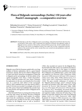 Flora of Belgrade Surroundings (Serbia) 150 Years After Pančić’S Monograph – a Comparative Overview