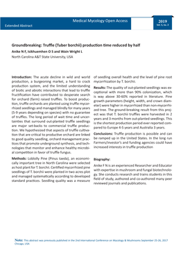 Groundbreaking: Truffle (Tuber Borchii) Production Time Reduced by Half Anike N F, Isikhuemhen O S and Wain Wright L North Carolina A&T State University, USA