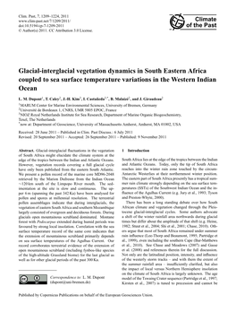 Glacial-Interglacial Vegetation Dynamics in South Eastern Africa Coupled to Sea Surface Temperature Variations in the Western Indian Ocean