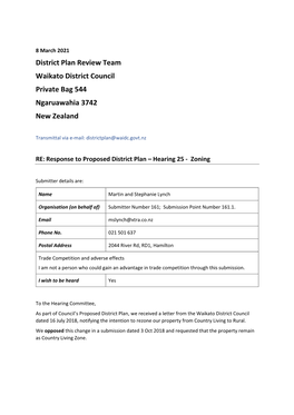 District Plan Review Team Waikato District Council Private Bag 544 Ngaruawahia 3742 New Zealand