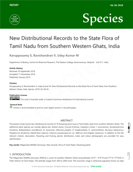 New Distributional Records to the State Flora of Tamil Nadu from Southern Western Ghats, India