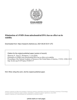 Elimination of Rnmps from Mitochondrial DNA Has No Effect on Its Stability