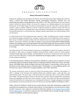 History of Grounds for Sculpture Grounds for Sculpture Was Founded on the Former Site of the New Jersey State Fairgrounds, Which