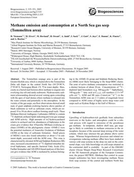 Methane Emission and Consumption at a North Sea Gas Seep (Tommeliten Area)