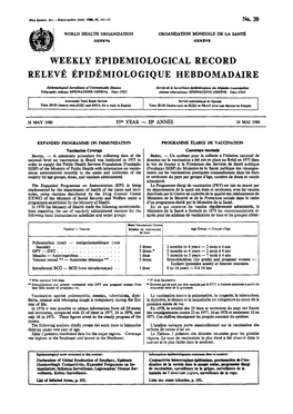 Weekly Epidemiological Record Relevé Épidémiologique Hebdomadaire