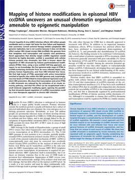 Mapping of Histone Modifications in Episomal HBV Cccdna Uncovers An