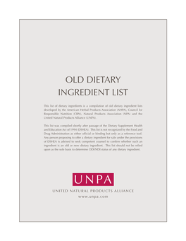 Old Dietary Ingredient List