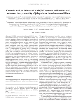 H Quinone Oxidoreductase 1, Enhances the Cytotoxicity of Β‑Lapachone in Melanoma Cell Lines