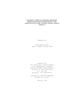 Kalispel Tribe of Indians Wildlife Mitigation and Restoration for Albeni Falls Dam: Flying Goose Ranch Phase I